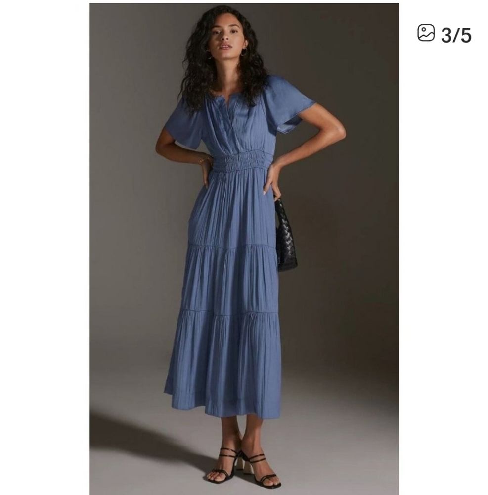 Anthropologie The Somerset Maxi Silky Dress Blue - Picture 2 of 6